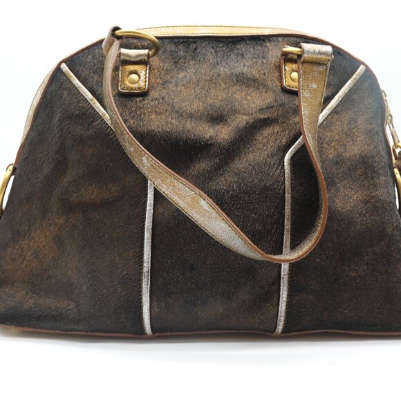 Yves Saint Laurent Large Muse Gold Metallic Pony Hair & Leather Bag - Picture 4 of 9